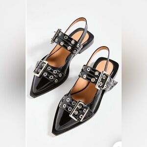 Ganni wide belt buckle ballerina flat